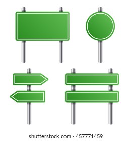 Green Road Sign Set on White Background. Vector