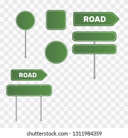 Green Road Sign Set. Sign street. Road green vector sign. Arrow blank sign
