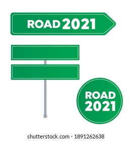 Green Road Sign Set. Sign street. Road green vector sign. Arrow blank sign