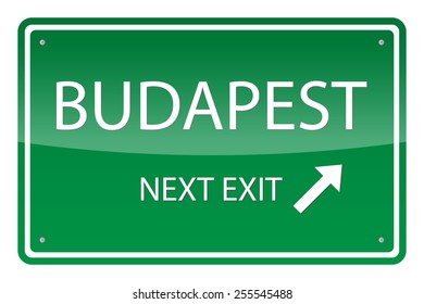 Green road sign, vector - Budapest