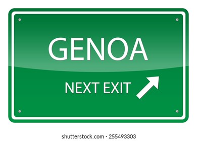 Green road sign, vector - Genoa