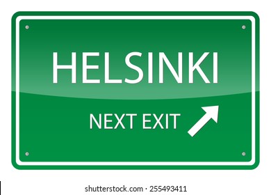 Green road sign, vector - Helsinki