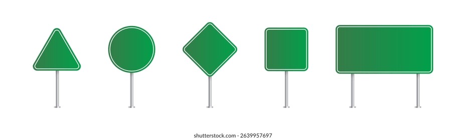 Green road sign vector illustration collection. Directional highway signboards