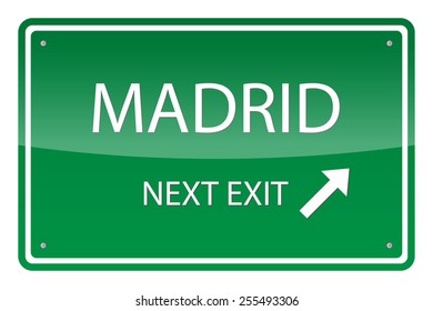 Green road sign, vector - Madrid