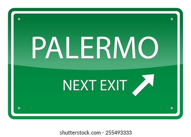 Green road sign, vector - Palermo