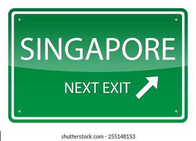 Green road sign, vector - Singapore
