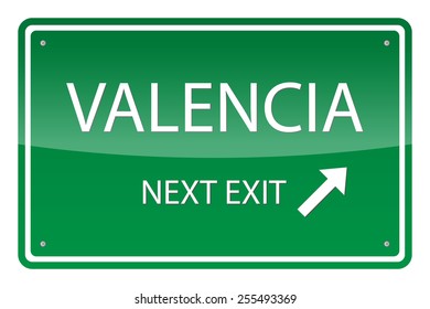 Green road sign, vector - Valencia