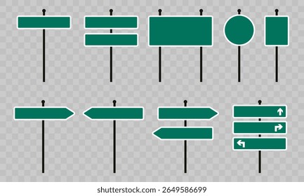 Sinalização rodoviária verde. Sinalizações em branco para texto ou símbolos personalizados