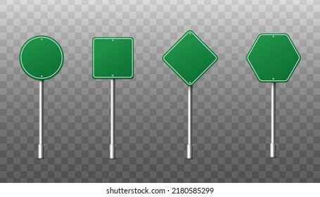 Green road signs. Road board text panel, signage layout direction highway city sign location street arrow path vector set