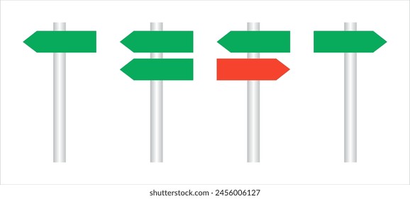 Green road signs. Directional signs. Realistic style. Vector graphics