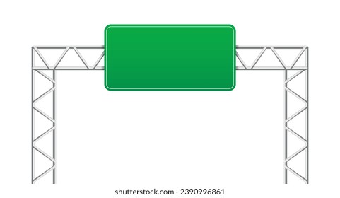 Green road signs isolated on white background. Set of traffic signs with place for text. Collection of realistic blank traffic control signs on metal poles. Vector illustration