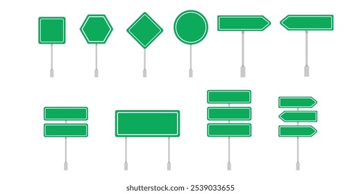 Green road signs set. Flat design. Modern graphic elements collection.