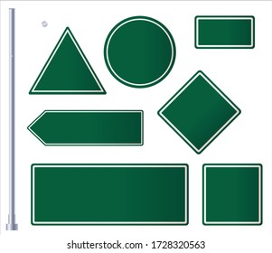 Green Roadsigns Set. Blank Green road signs on white background.