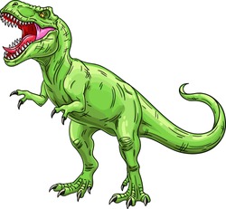Green Roaring Tyrannosaurus. Prehistoric Carnivorous Dinosaur. Vector Illustration Isolated On Transparent