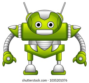Green robot cartoon with antennas