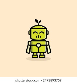 Green Robot Lindo Agricultura Vector Dibujos animados perfecto para la agricultura, innovación futura, etc