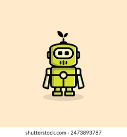 Green Robot Cute Agriculture Vector Cartoon perfect for agriculture, future innovation, etc