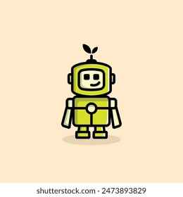 Green Robot Lindo Agricultura Vector Dibujos animados perfecto para la agricultura, innovación futura, etc