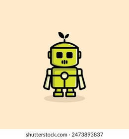 Green Robot Cute Agriculture Vector Cartoon perfect for agriculture, future innovation, etc