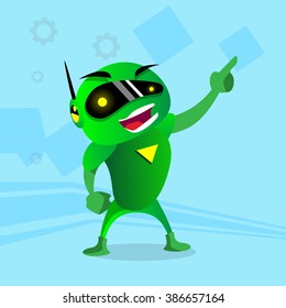 Grüner Roboter in Digital Glass Point Fingerup Hand Gesture Copy Space Flache Vektorgrafik