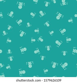 Green Robot and digital time manager icon isolated seamless pattern on green background. Time management assistance, workflow optimization help.  Vector Illustration
