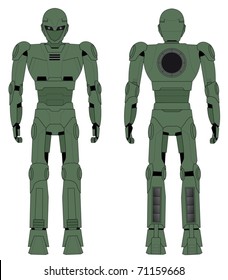 Green robot drawing in two positions