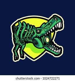 green robot dynosaurus robot t_rex sport logo
