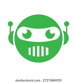 Rosto de robô verde com expressão irritada e antenas futuristas no ícone da cabeça