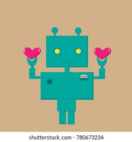 Green Robot Holds Heart
