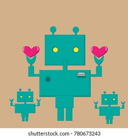 Green Robot Holds Heart