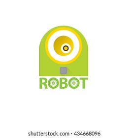 green robot logo. robot green head isolated on white. cartoon robot