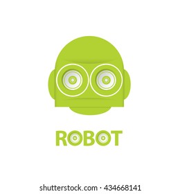 green robot logo. robot green head isolated on white. cartoon robot