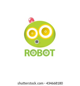 green robot logo. robot green head isolated on white. cartoon robot