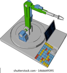 Green robot machine, illustration, vector on white background.