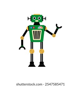 Green Robot With Mechanical Arms In Flat Vector Illustration Symbolizing Technology, Robotics, And Futuristic Design, Isolated On White Background.