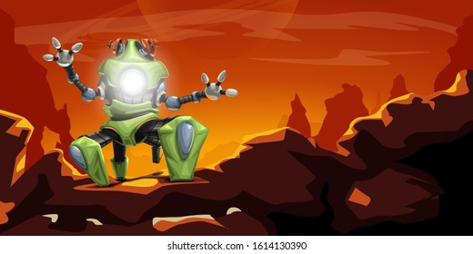 green robot on red planet