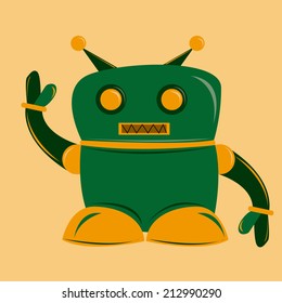 a green robot on a yellow background