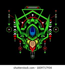 Green Robot With Sacred Geometry Background