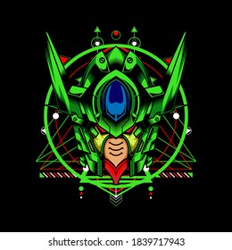 Green Robot with sacred geometry background