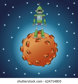 green robot technology moon galaxy