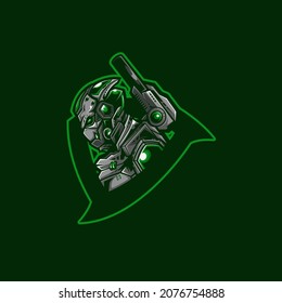 green robot warrior mascot logo for esport
