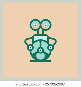 Green Robotic Icon Illustration with Rounded Shapes and Peach Background Design