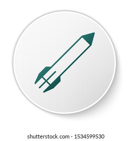 Green Rocket icon isolated on white background. White circle button. Vector Illustration