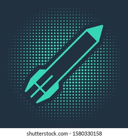 Green Rocket icon isolated on blue background. Abstract circle random dots. Vector Illustration