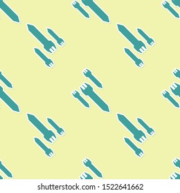 Green Rocket icon isolated seamless pattern on yellow background.  Vector Illustration
