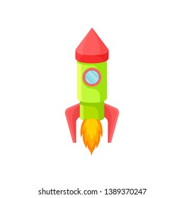 Green rocket with a red nose. Vector illustration.