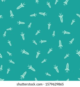 Green Rocket ship with fire icon isolated seamless pattern on green background. Space travel.  Vector Illustration