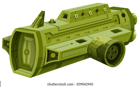 Green rocketship on white illustration