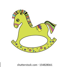 Green rocking horse with color pattern on White background. Vector illustration