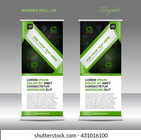 Green Roll up banner stand template  for business, poster design, advertisement, display,flyer